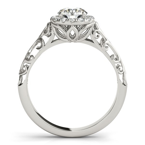 14k White Gold Halo Antique Style Round Diamond Engagement Ring