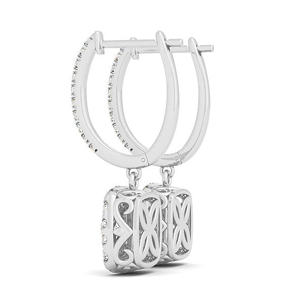 Boucles d'oreilles en diamant coussin double halo en or blanc 14 carats