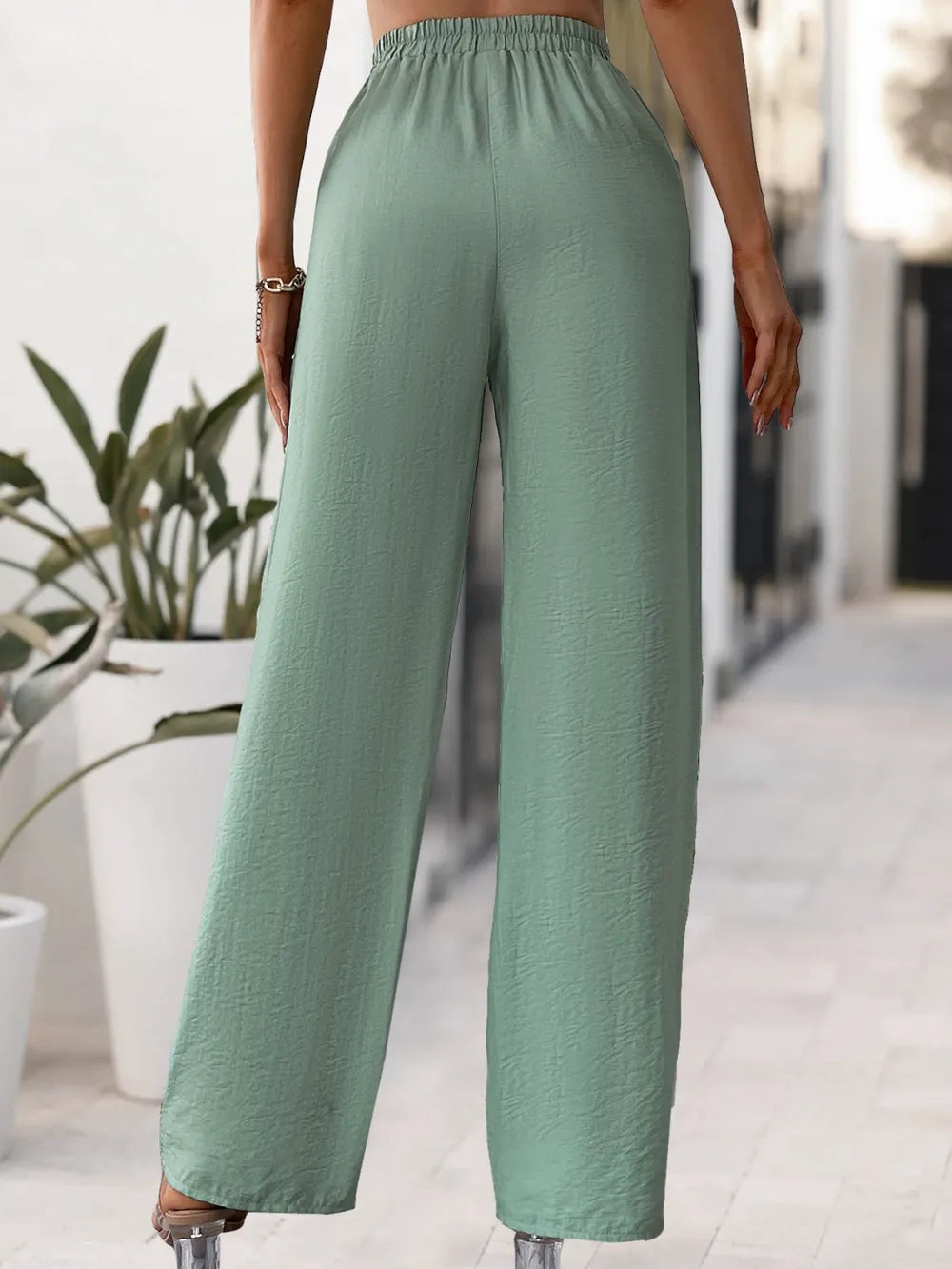 Tied High Waist Wide Leg Pants in Sage