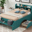 Wood Full Size Platform Bed with 2 Drawers, Storage Headboard and Footboard, Dark Green - Korvel
