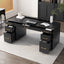 70 inch classic and traditional executive desk with metal trim, writing desk with 2 file drawers, USB ports, and sockets, black - Korvel