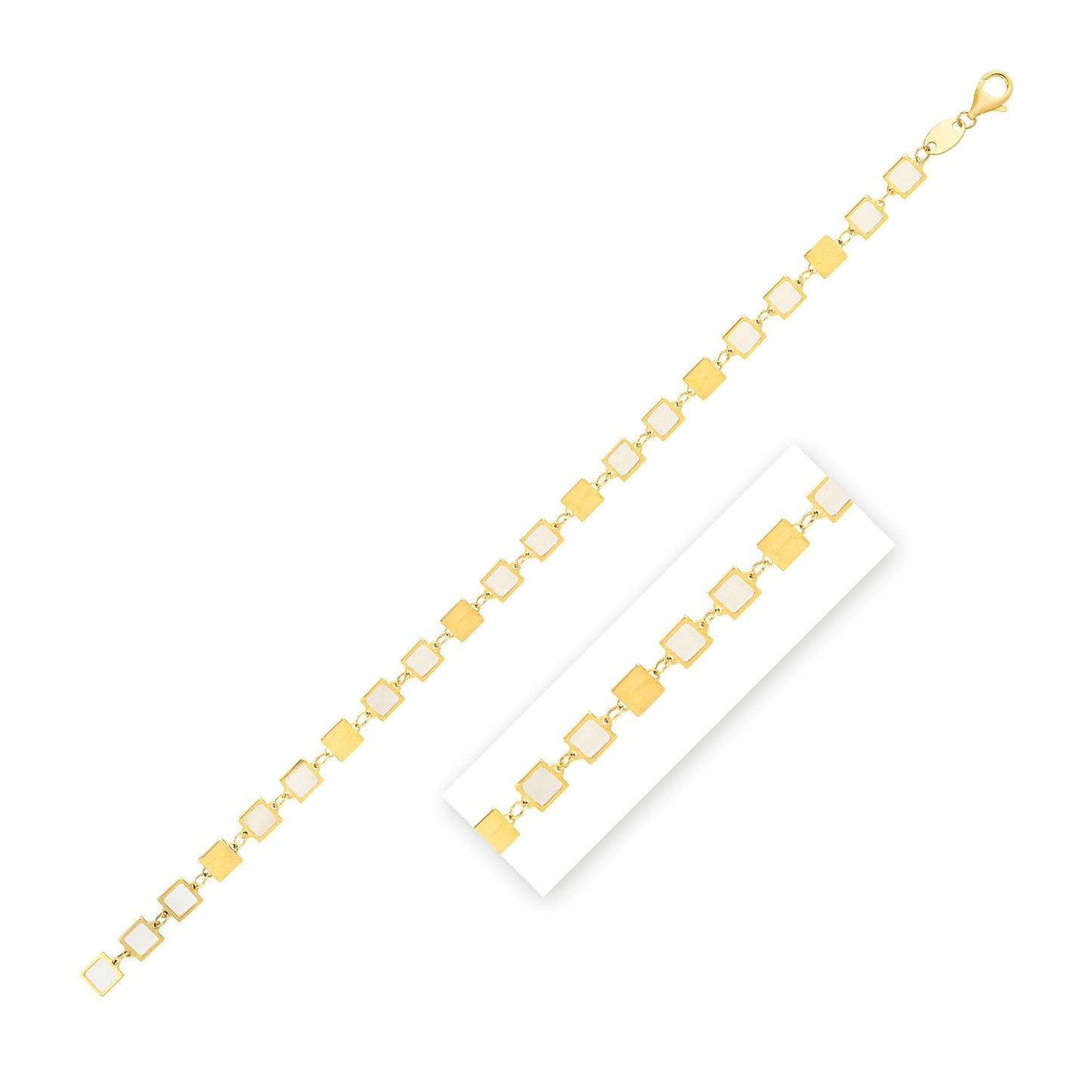 Bracelet en chaîne en gemme miroir géométrique en or jaune 14 carats avec MOP
