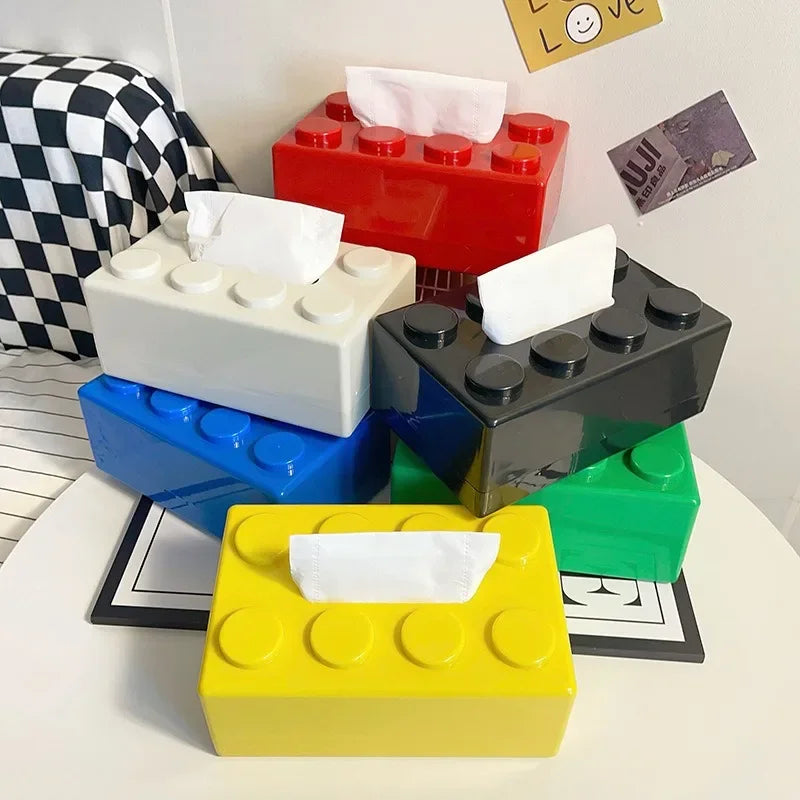 ABS Building Block Shaped Tissue Box Wall-mounted Creative Face Towel Box Organizer Perforation-free Removable - Korvel