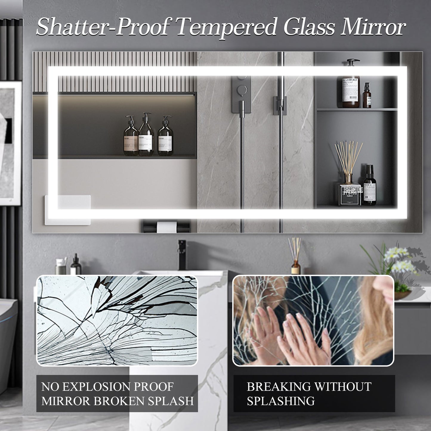 LED Bathroom Mirror 72x36 Inch with Anti-Fog and Dimming Features