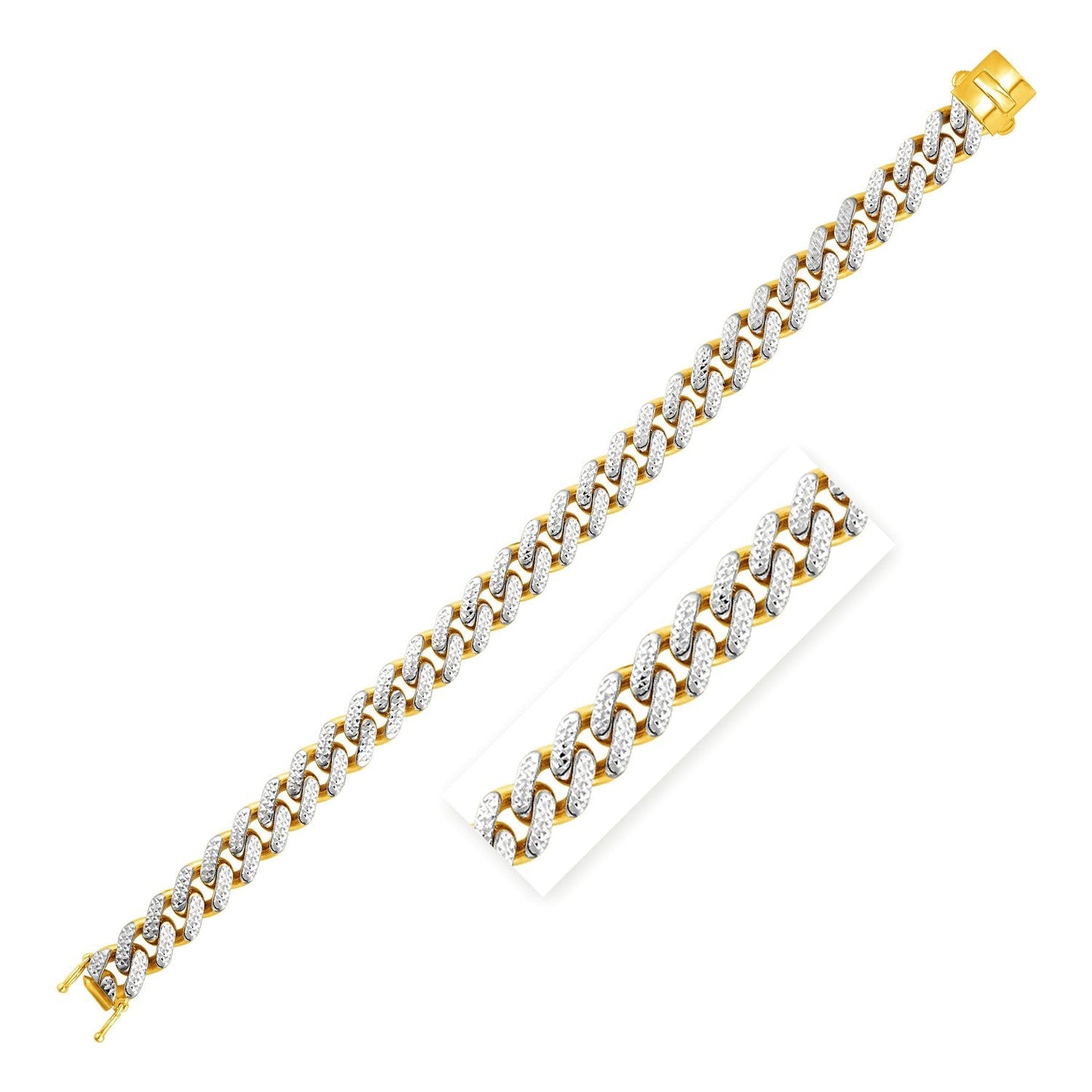Bracelet en chaîne curb en or bicolore 14k avec pavé blanc