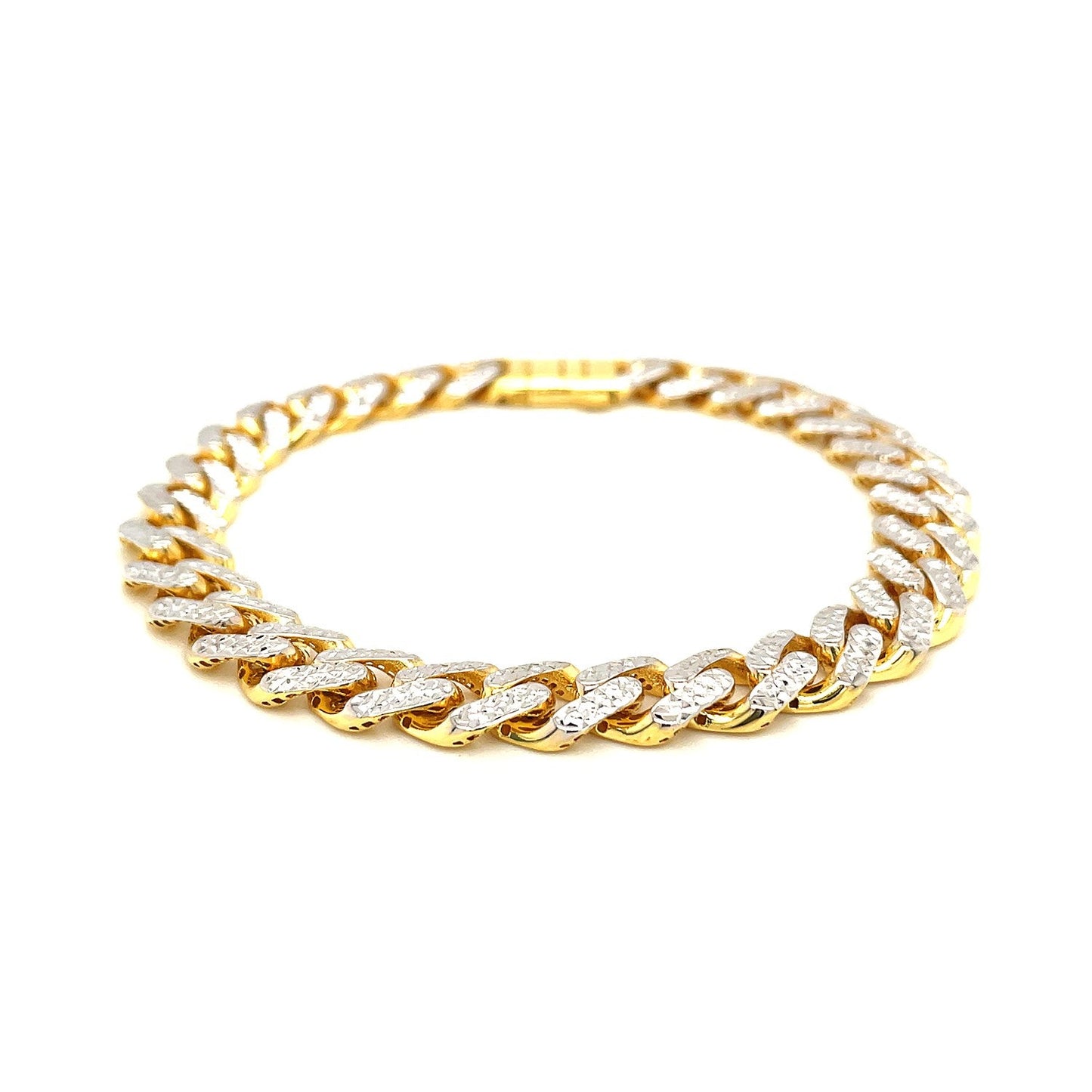 Bracelet en chaîne curb en or bicolore 14k avec pavé blanc