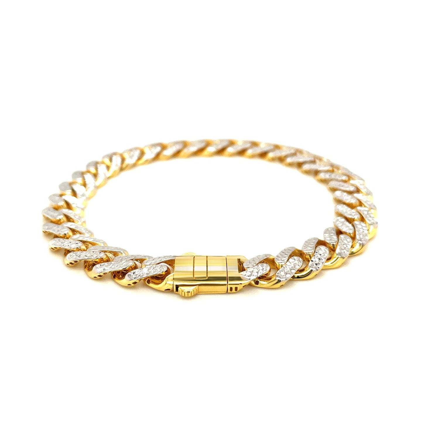 Bracelet en chaîne curb en or bicolore 14k avec pavé blanc