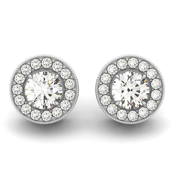 Boucles d'oreilles Halo en Diamant Rond en Or Blanc 14k