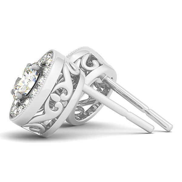 Boucles d'oreilles Halo en Diamant Rond en Or Blanc 14k