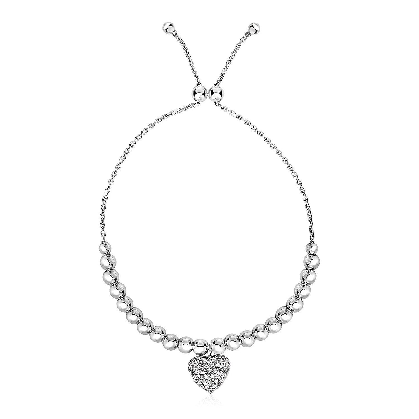 Adjustable Sterling Silver Bead Bracelet with Round Charm
