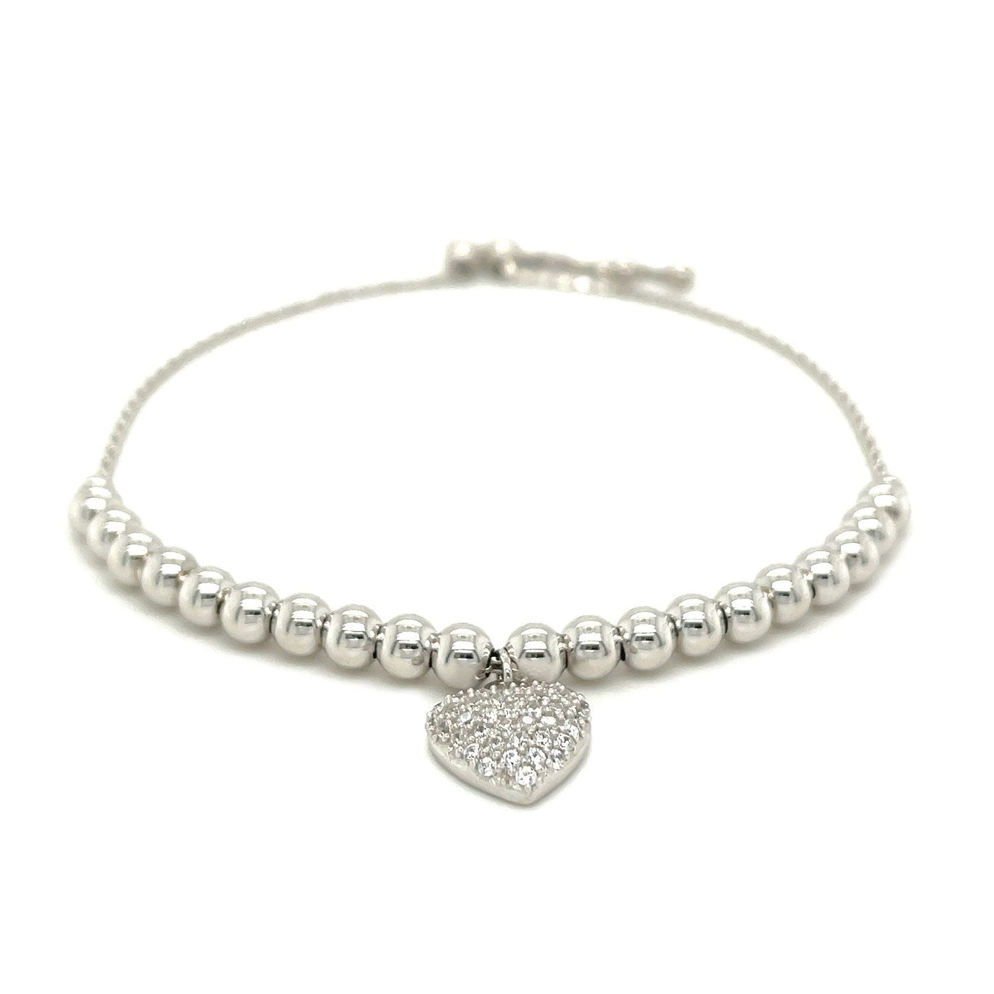 Adjustable Sterling Silver Bead Bracelet with Round Charm