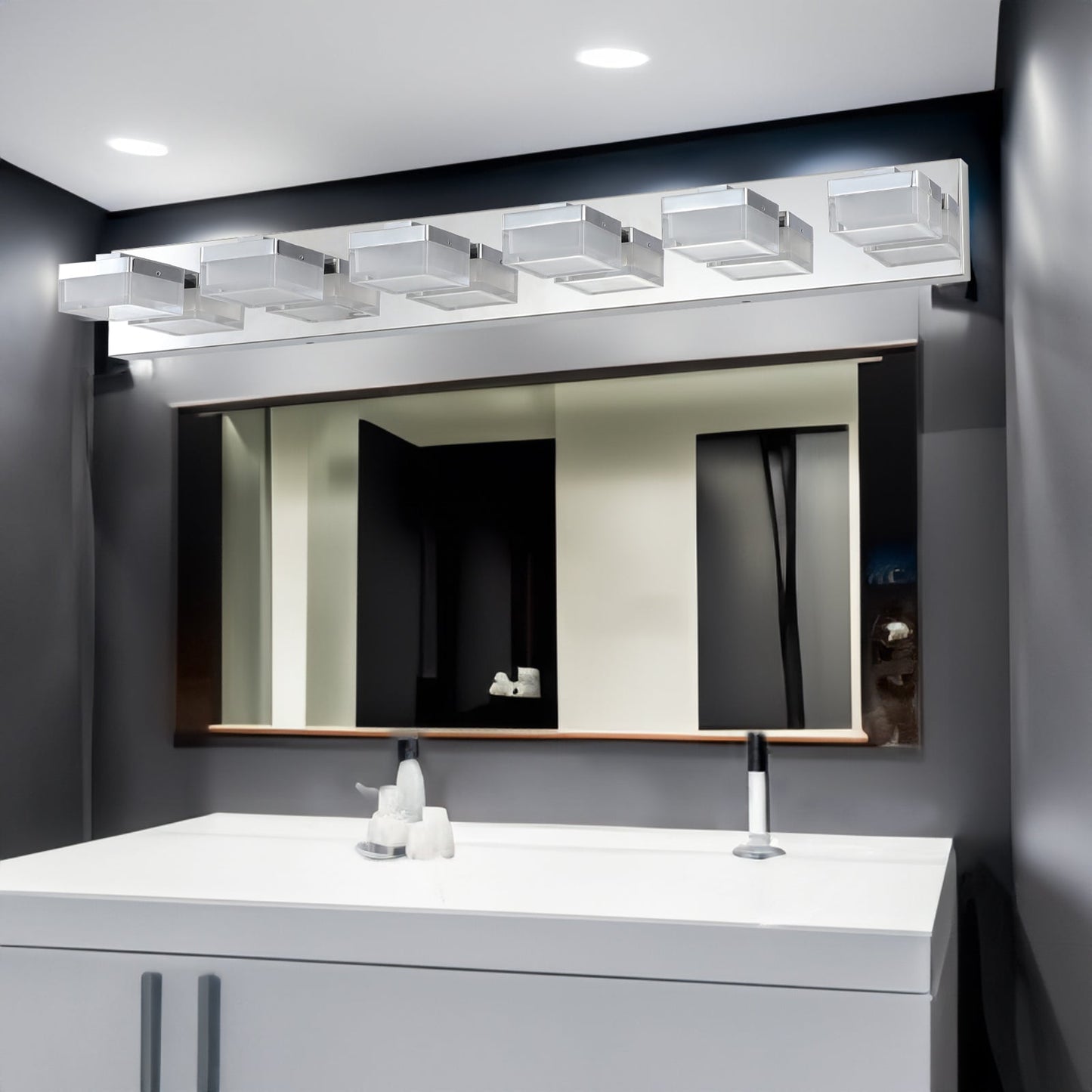 Applique de miroir LED moderne à 6 lumières en chrome