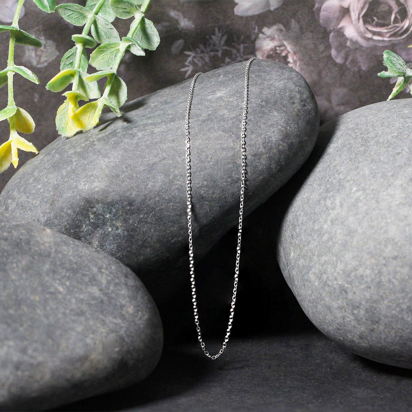 14k White Gold Diamond Cut Cable Link Chain - 0.8mm