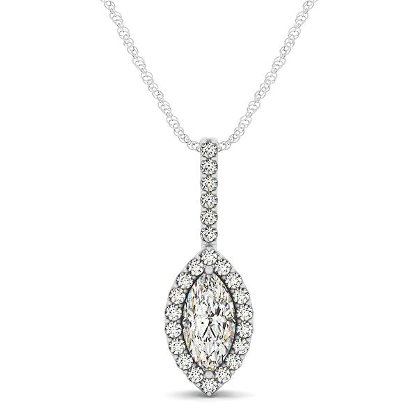 Colgante Halo de Diamante en Forma de Marquesa en Oro Blanco de 14k