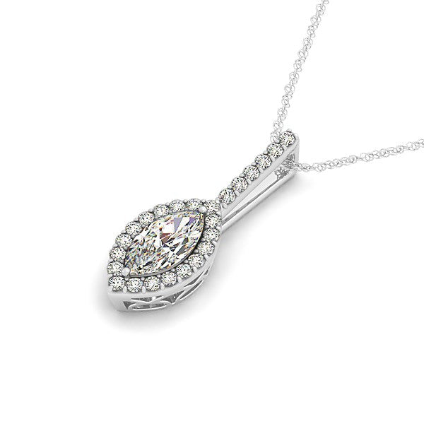 Colgante Halo de Diamante en Forma de Marquesa en Oro Blanco de 14k