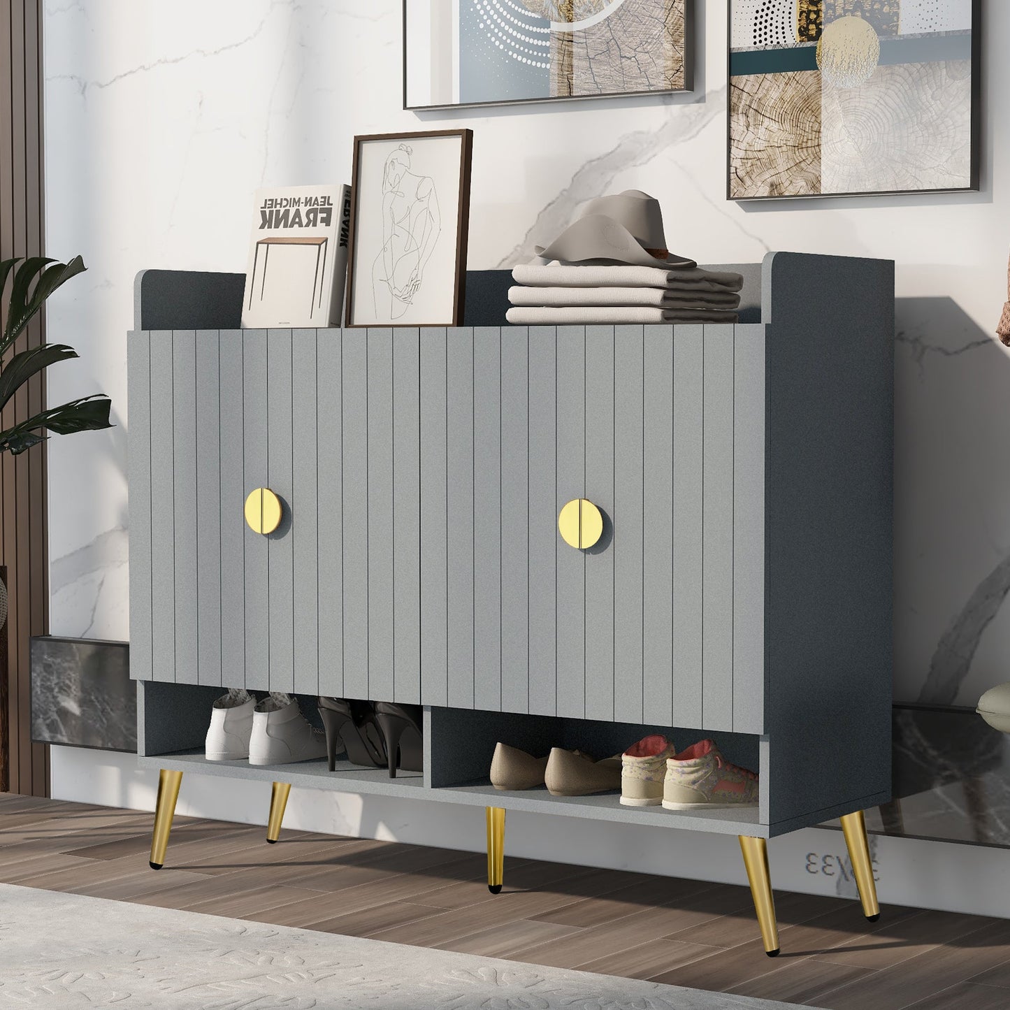 U-Can shoe cabinet with door, 11 layer shoe cabinet with adjustable shelves, modern wooden shoe cabinet (matte surface) - Korvel