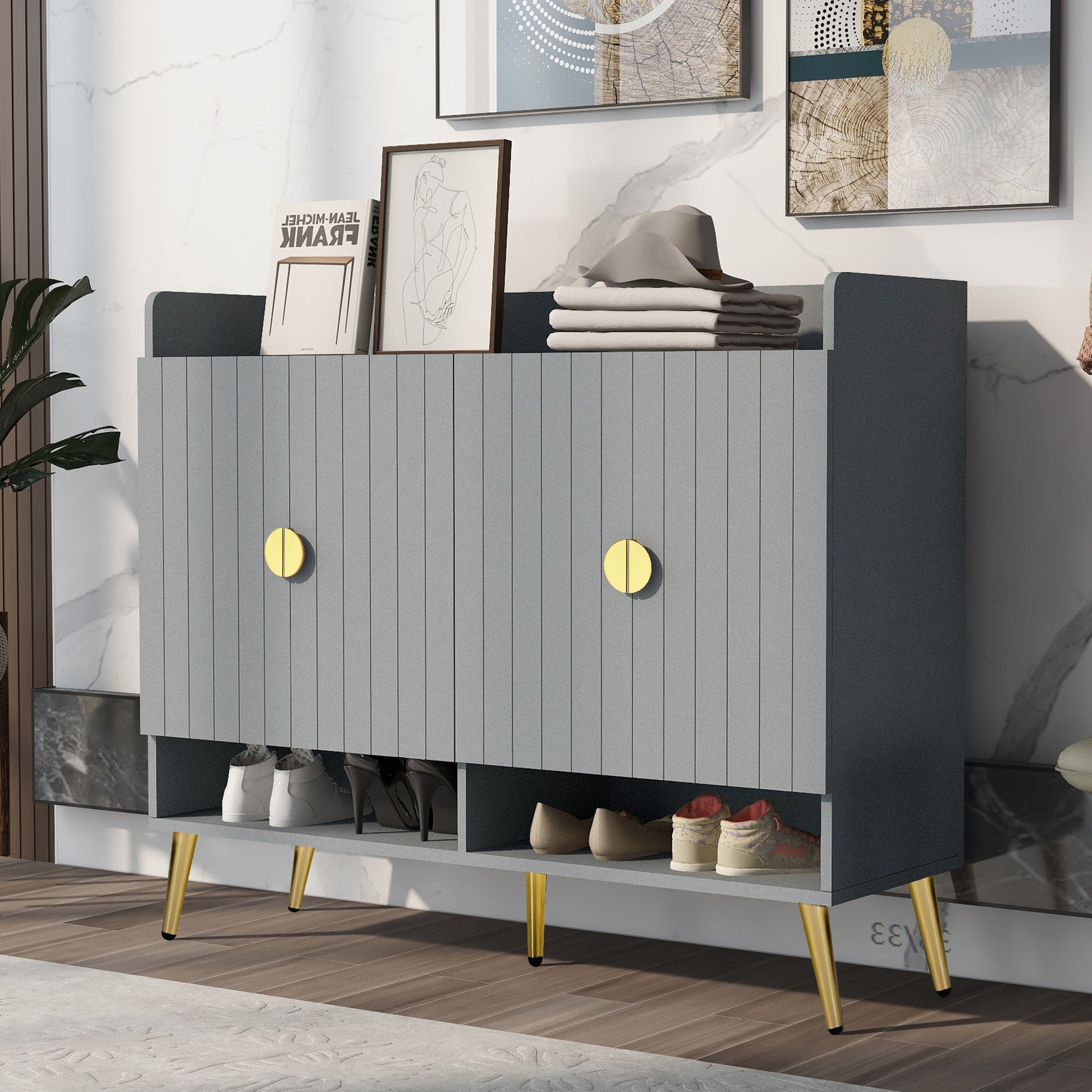 U-Can shoe cabinet with door, 11 layer shoe cabinet with adjustable shelves, modern wooden shoe cabinet (matte surface) - Korvel
