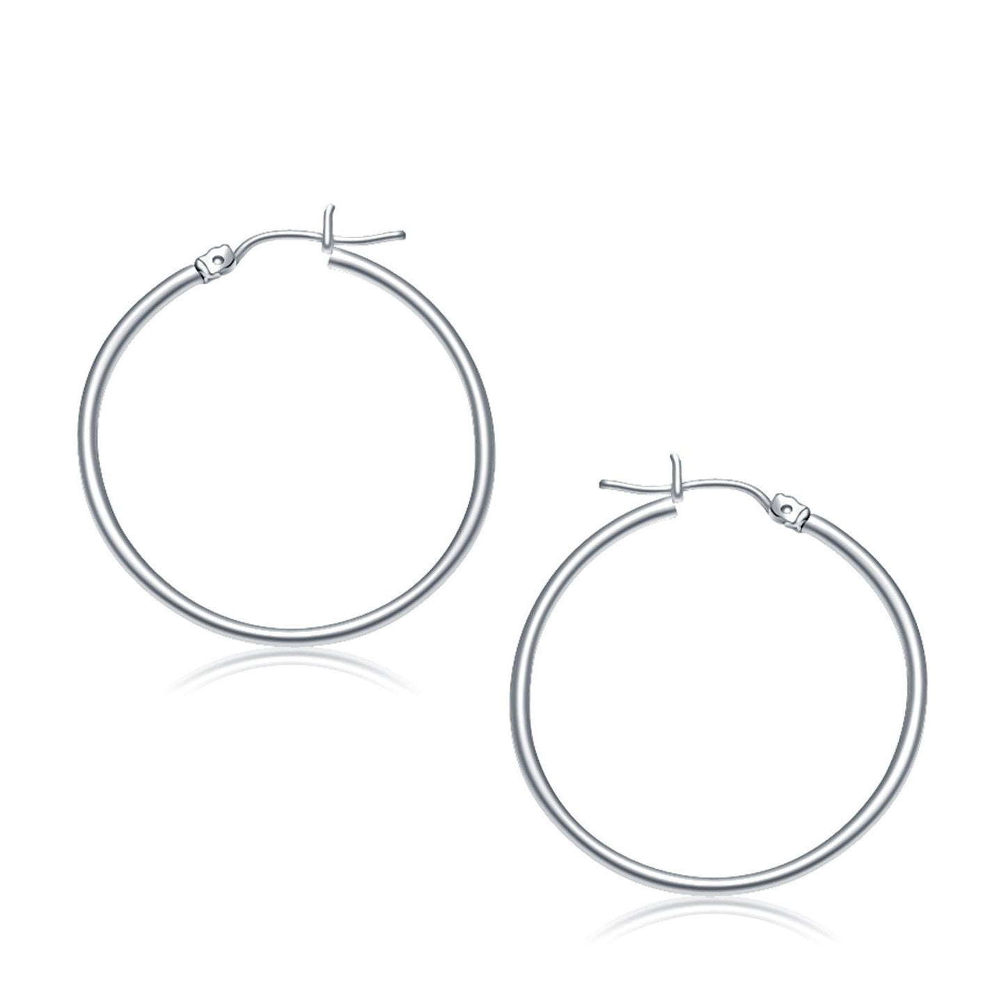 10k White Gold Polished Hoop Earrings - 30 mm