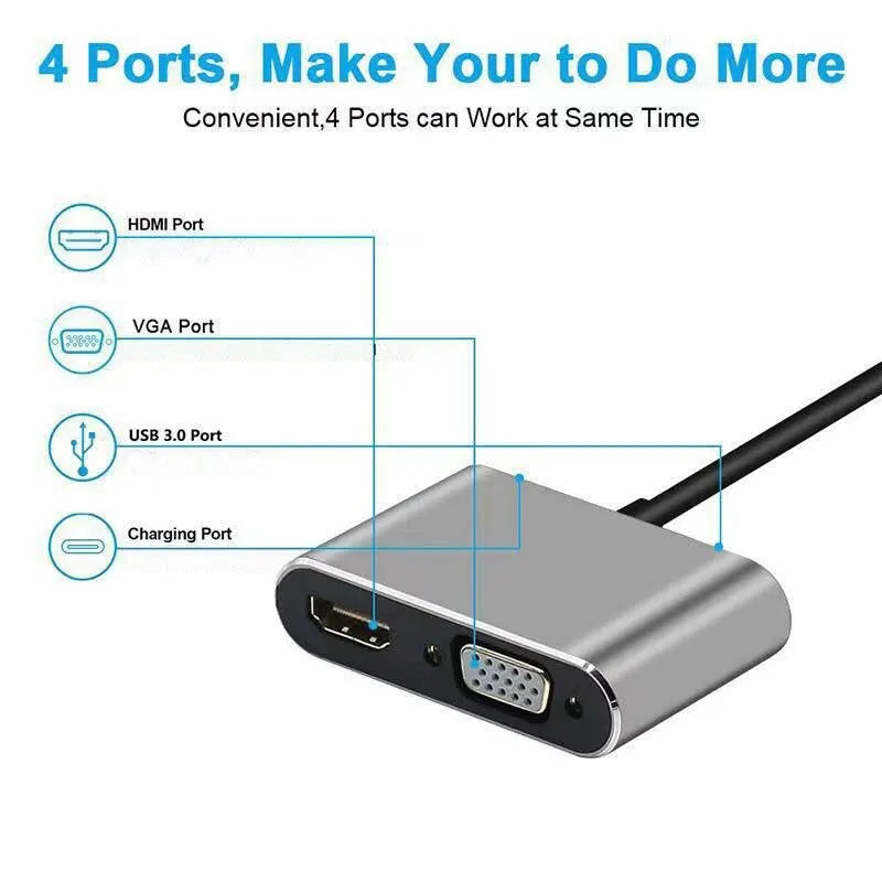 USB C Hub 4 in 1 Type C 3.0 Adapter with 4K HDMI & VGA