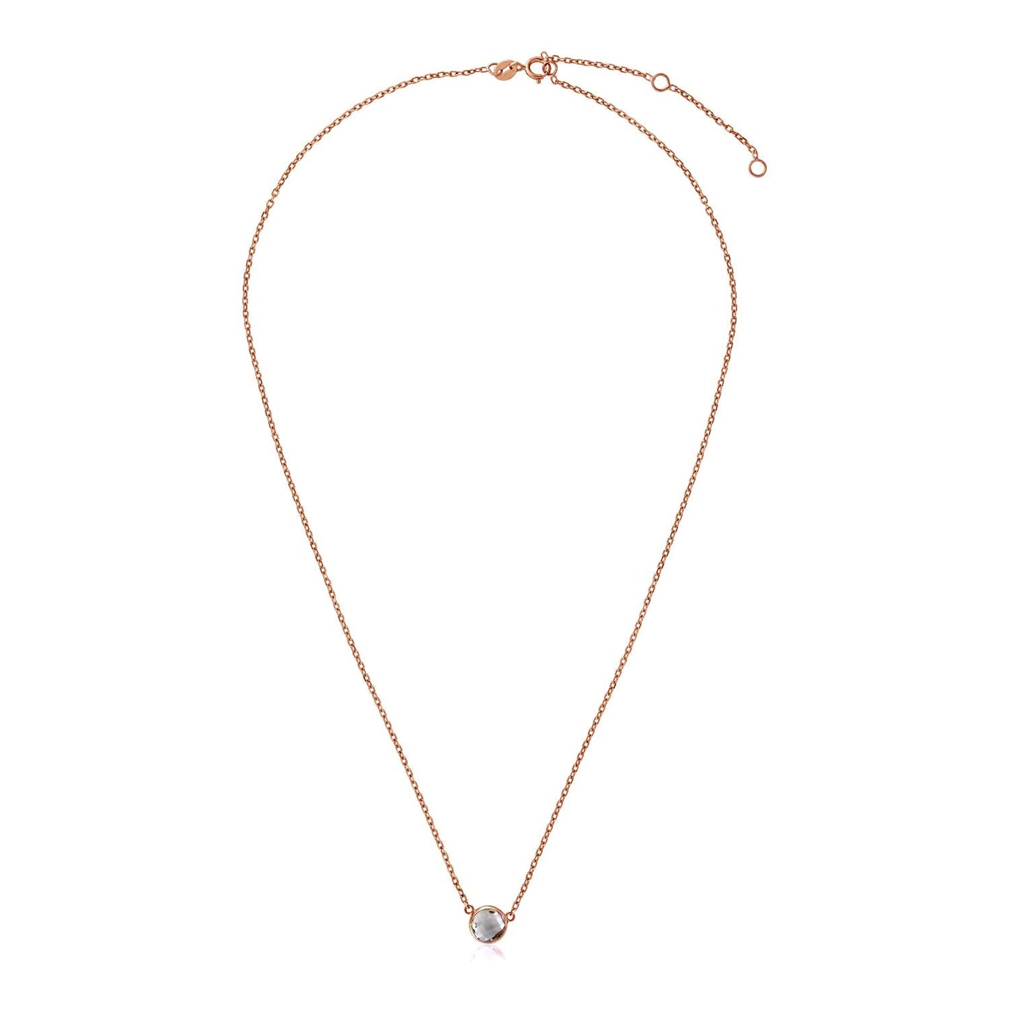 14k Rose Gold Necklace with Round White Topaz - 17 Inch