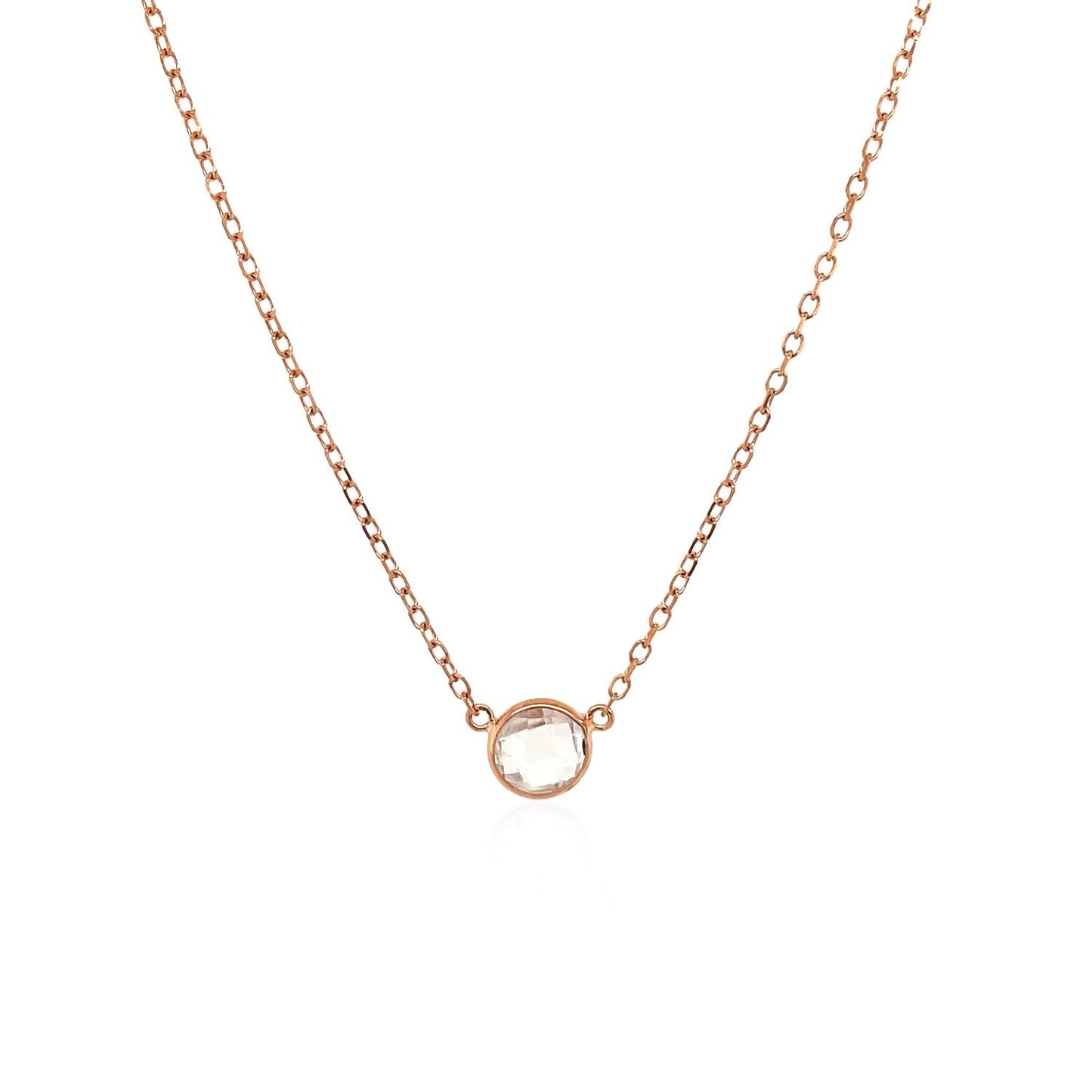 14k Rose Gold Necklace with Round White Topaz - 17 Inch