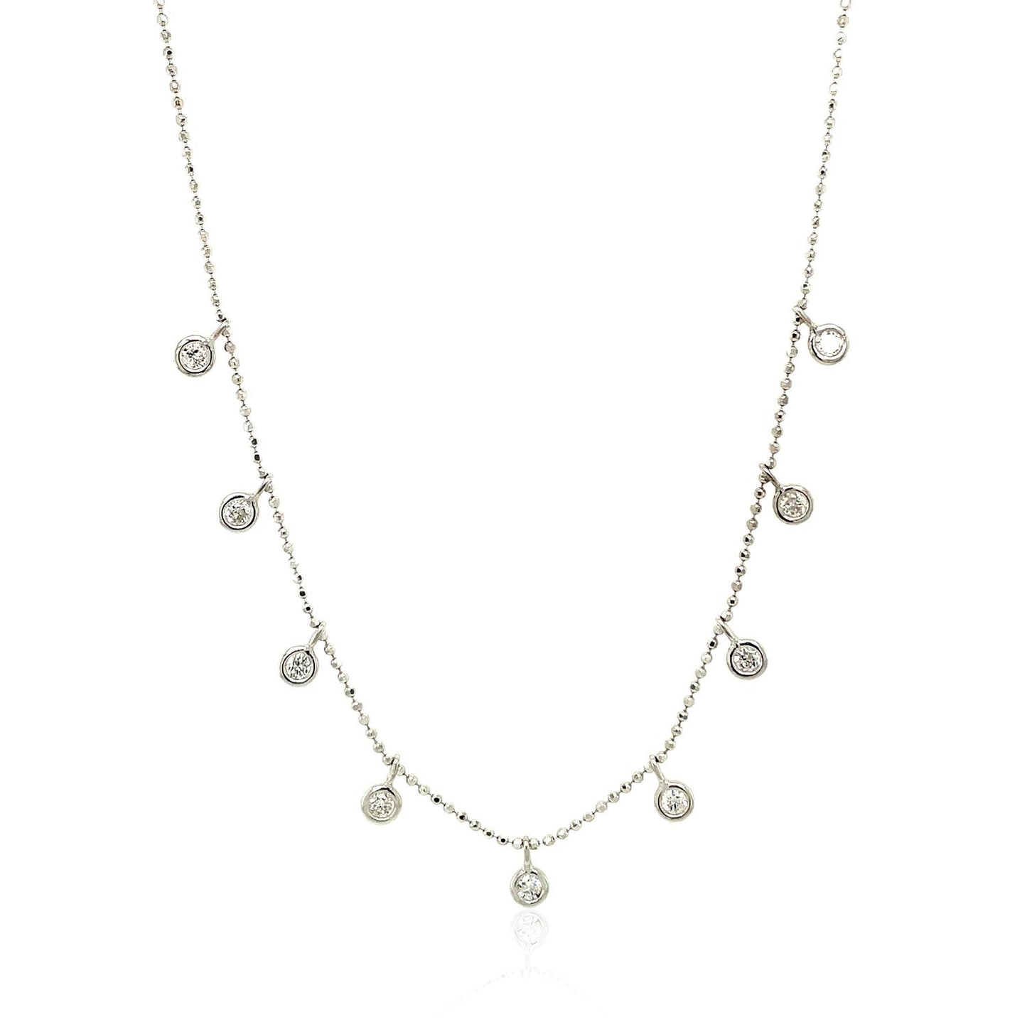 Collar de Oro Blanco de 14k con Charms de Diamante Redondo
