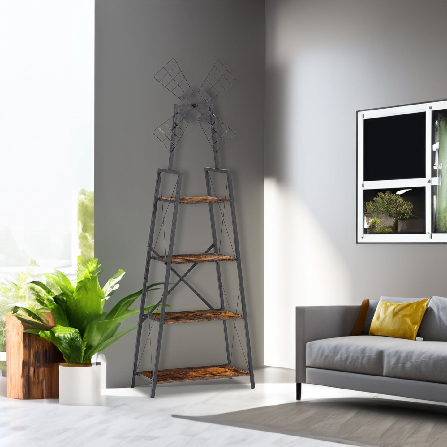 4-Tier Narrow Book Shelf, Bookcase for Home Office, Living Room, Bedroom, Kitchen, Rustic Brown and Black - Korvel