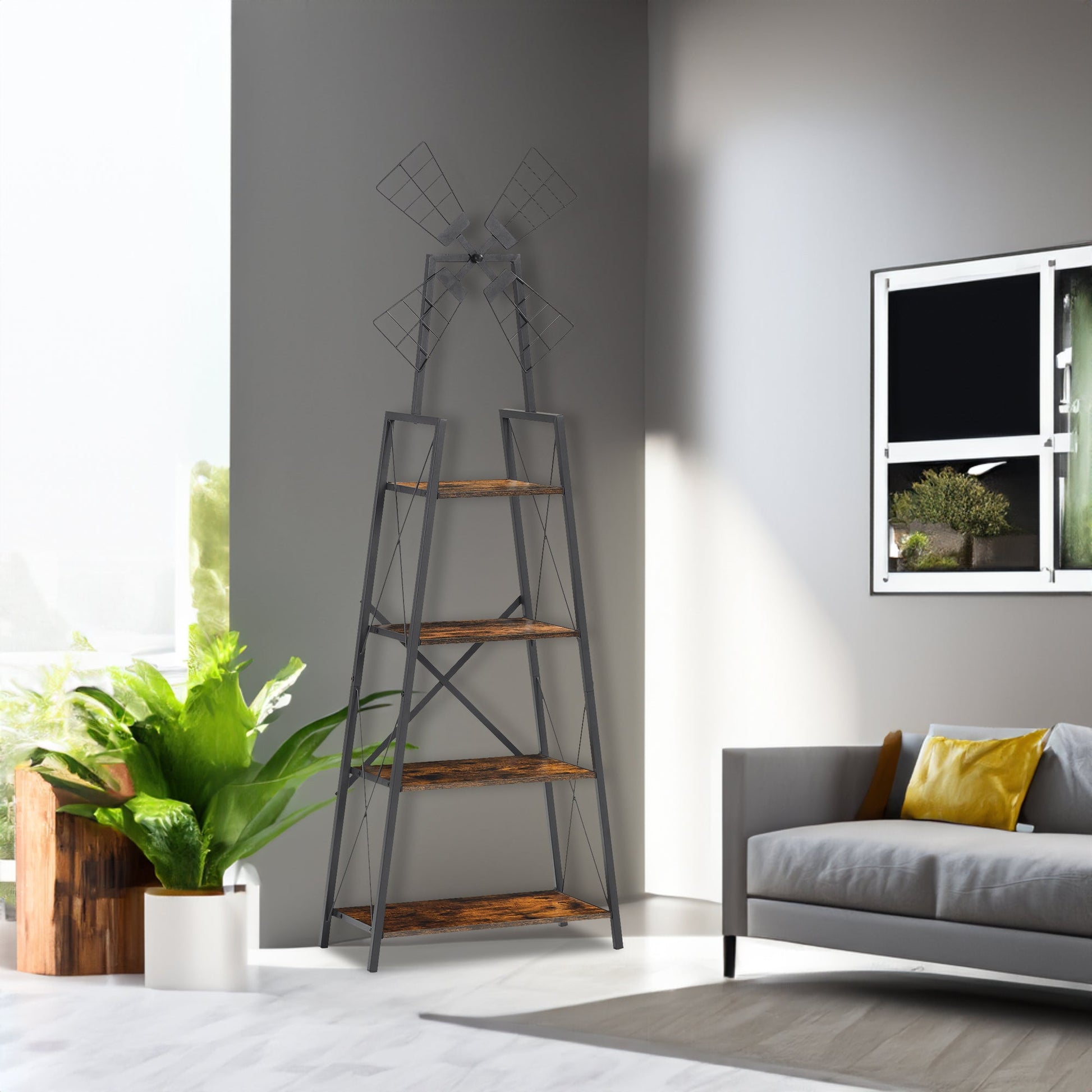 4-Tier Narrow Book Shelf, Bookcase for Home Office, Living Room, Bedroom, Kitchen, Rustic Brown and Black - Korvel
