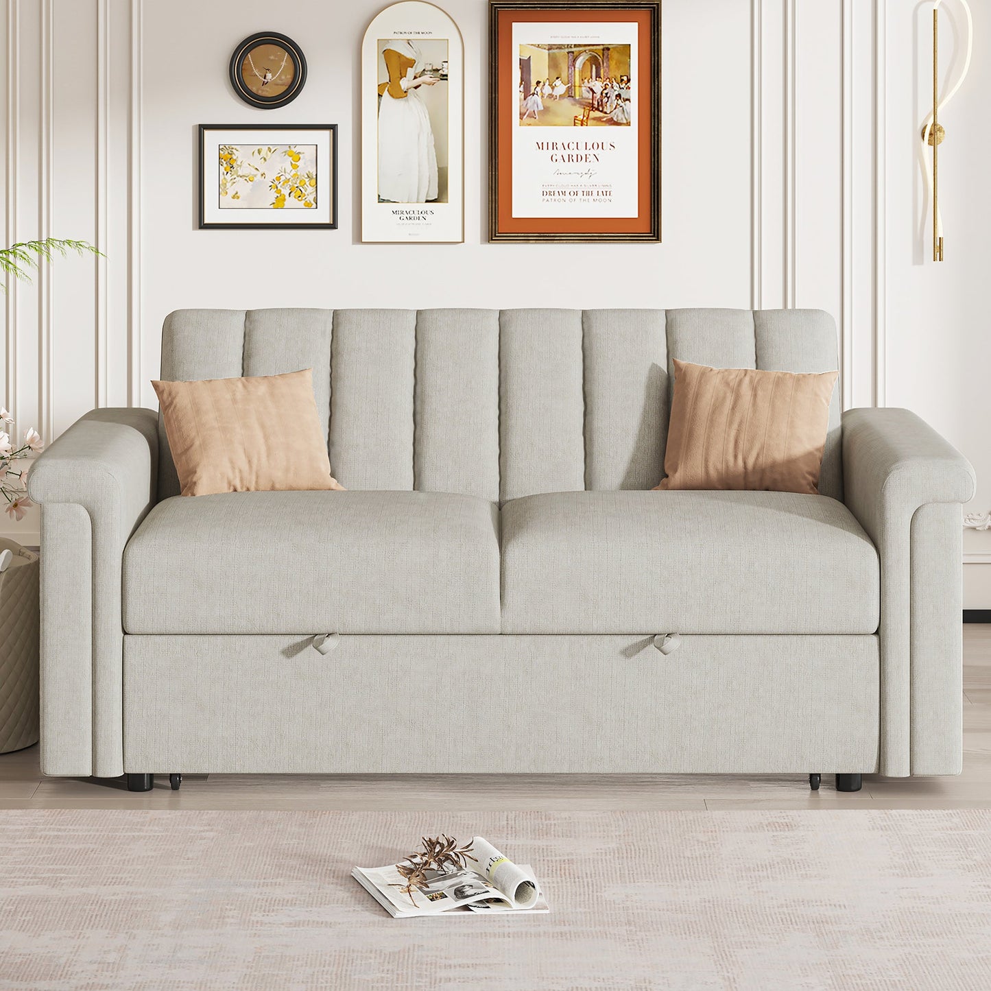 U_STYLE Convertible Soft Cushion Sofa Pull Bed ,for Two People to Sit On - Korvel
