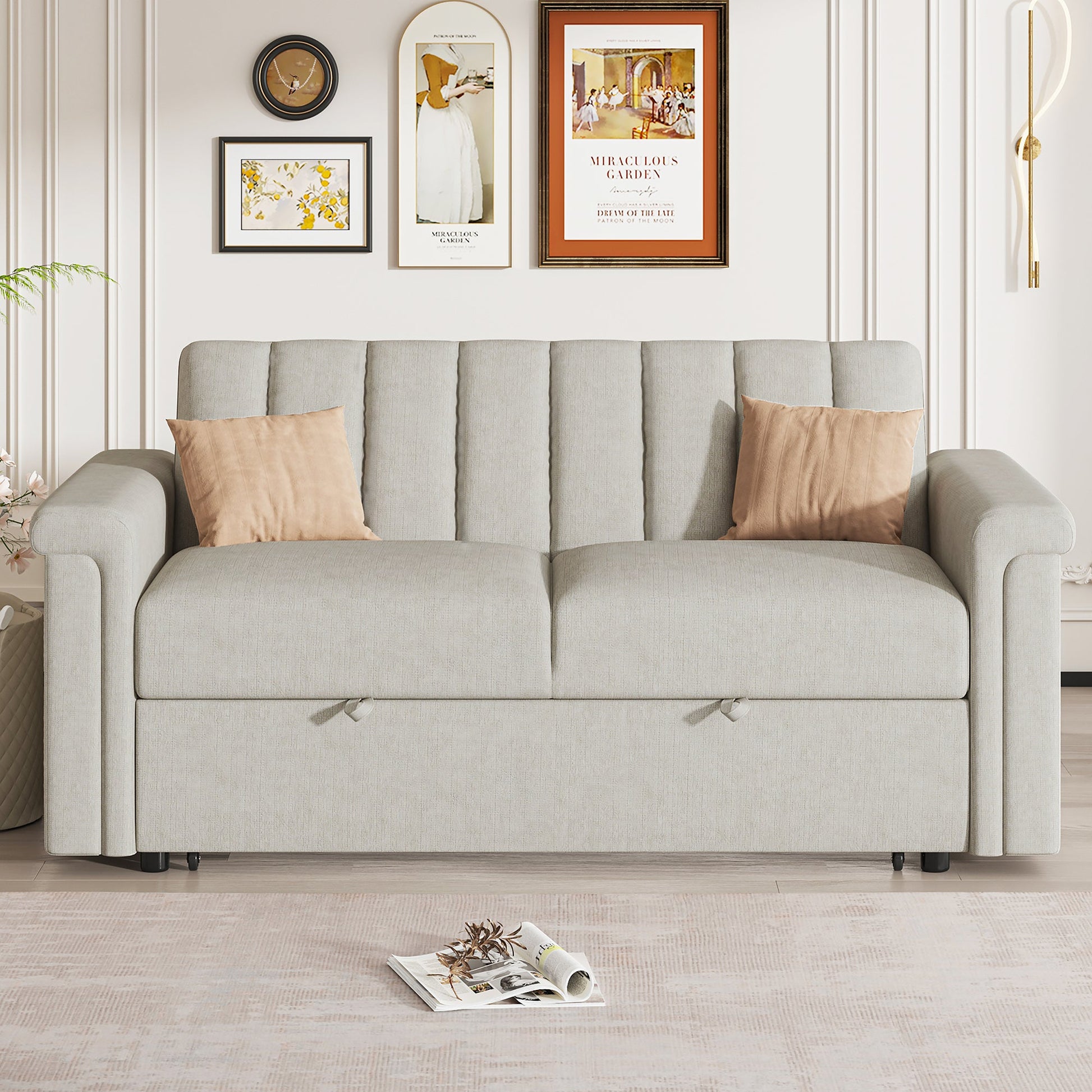 U_STYLE Convertible Soft Cushion Sofa Pull Bed ,for Two People to Sit On - Korvel