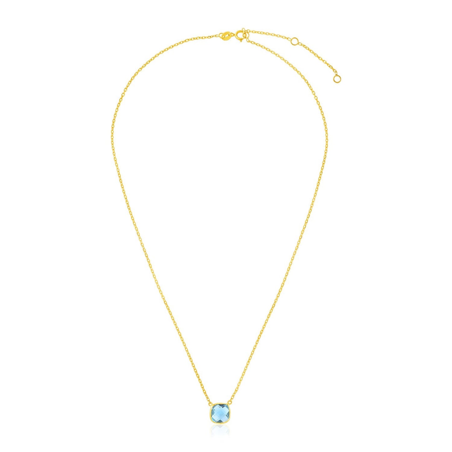 14k Yellow Gold Necklace with Cushion Blue Topaz - 17 Inch