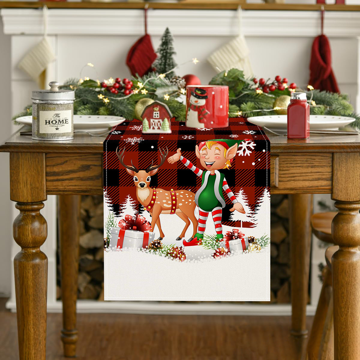 Christmas table flag holiday party restaurant decoration tablecloth linen checkered printed dining table tablecloth mat - Korvel