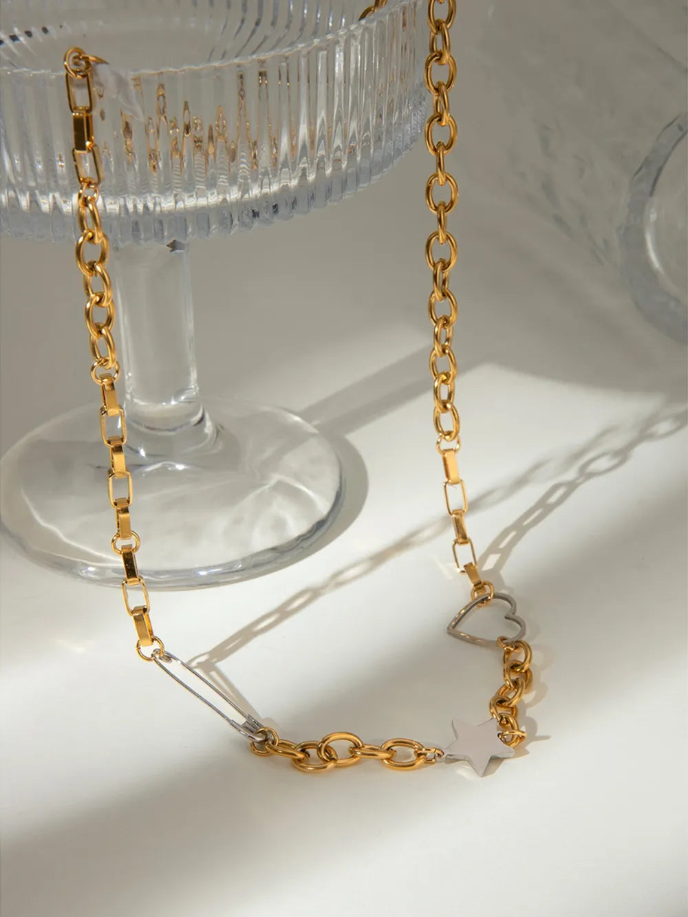 Collier Étoile Cœur en Acier Inoxydable Plaqué Or