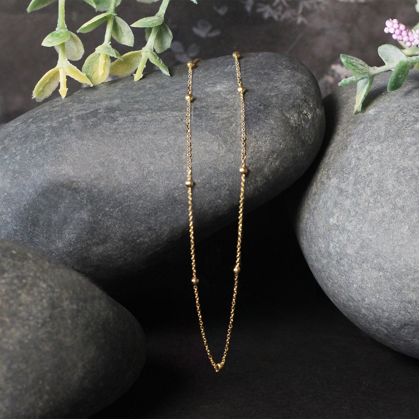 14k Yellow Gold Bead Links Saturn Chain - 18 inches