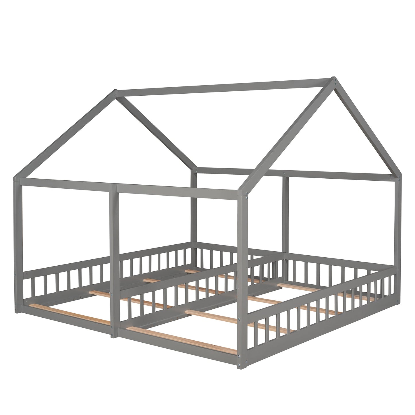 Twin Size House Platform Beds Two Shared Beds Gray - Korvel