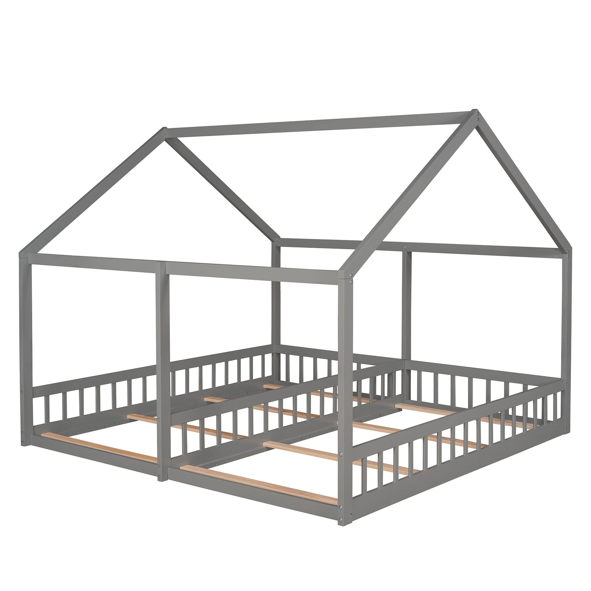 Twin Size House Platform Beds Two Shared Beds Gray - Korvel