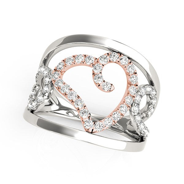Anillo de Diamante con Motivo de Corazón en Oro Blanco y Rosa de 14k