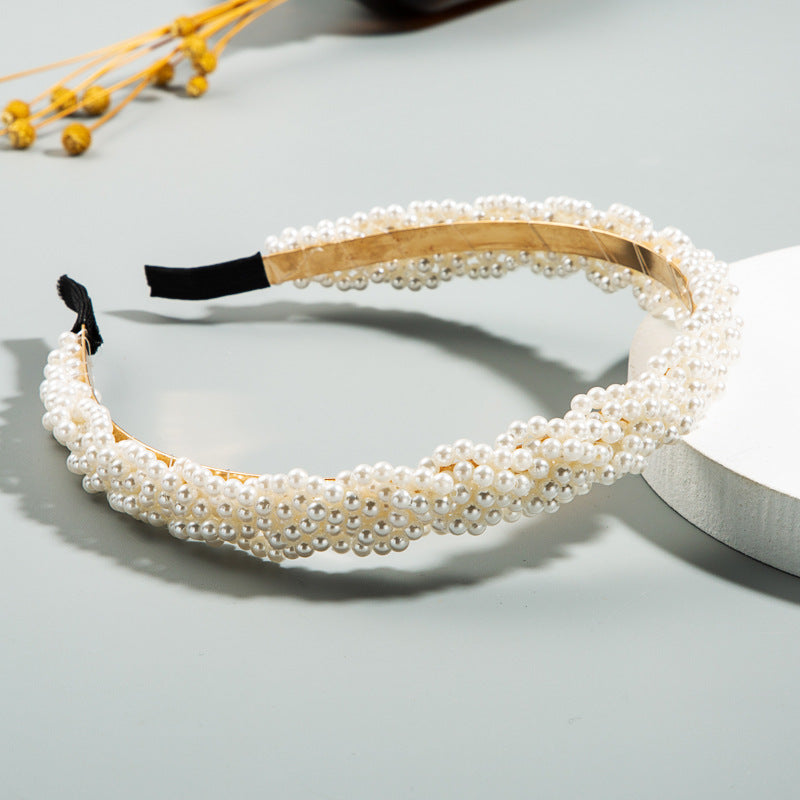 Korean Style Fashion Beautiful Wind Full Of Pearl Hair Hoop Girl Super Fairy Headband Temperament Wild Simple Head Buckle - Korvel