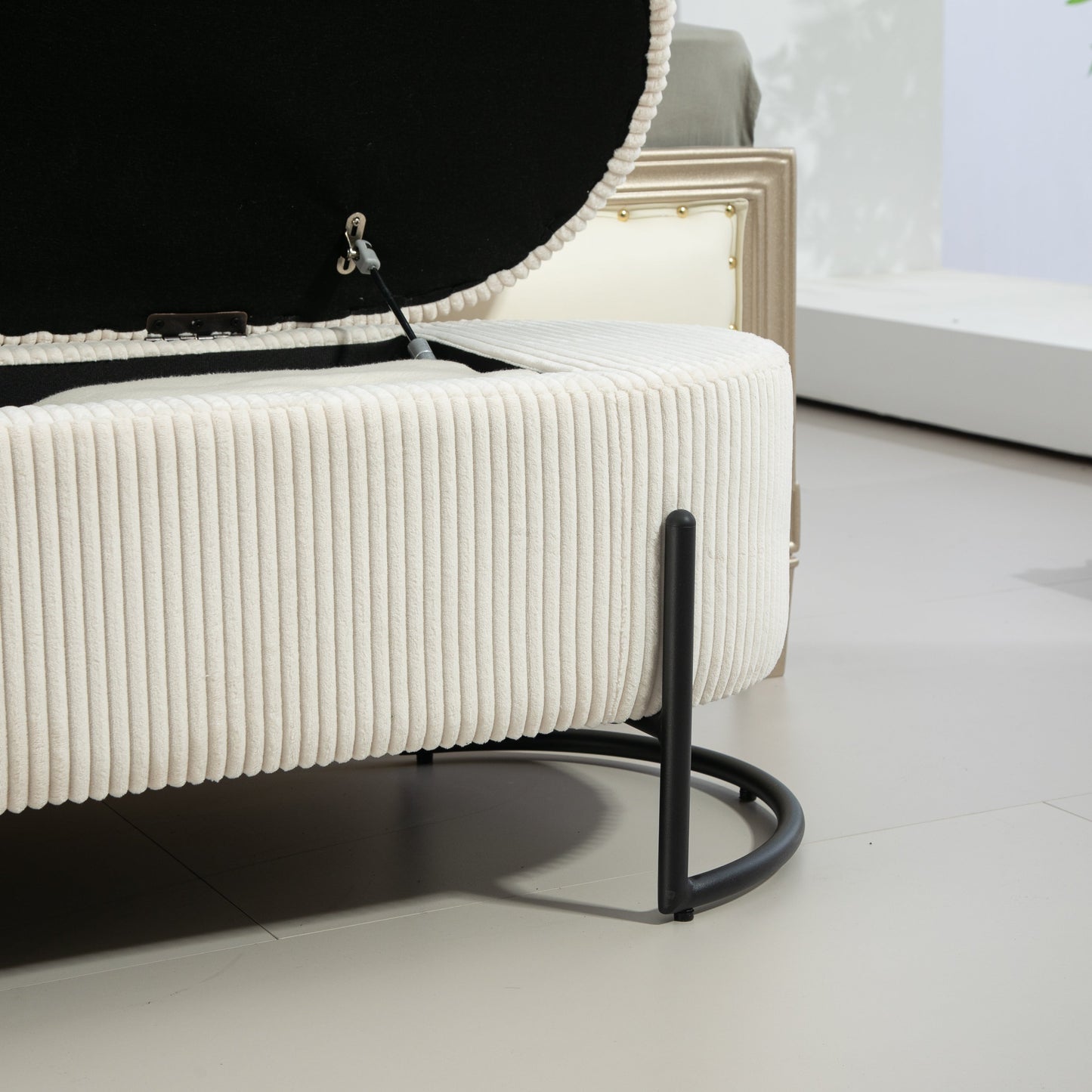 COOLMOR storage Ottoman chair with safety hinge and soft cushion fabric storage Ottoman stool (beige) - Korvel