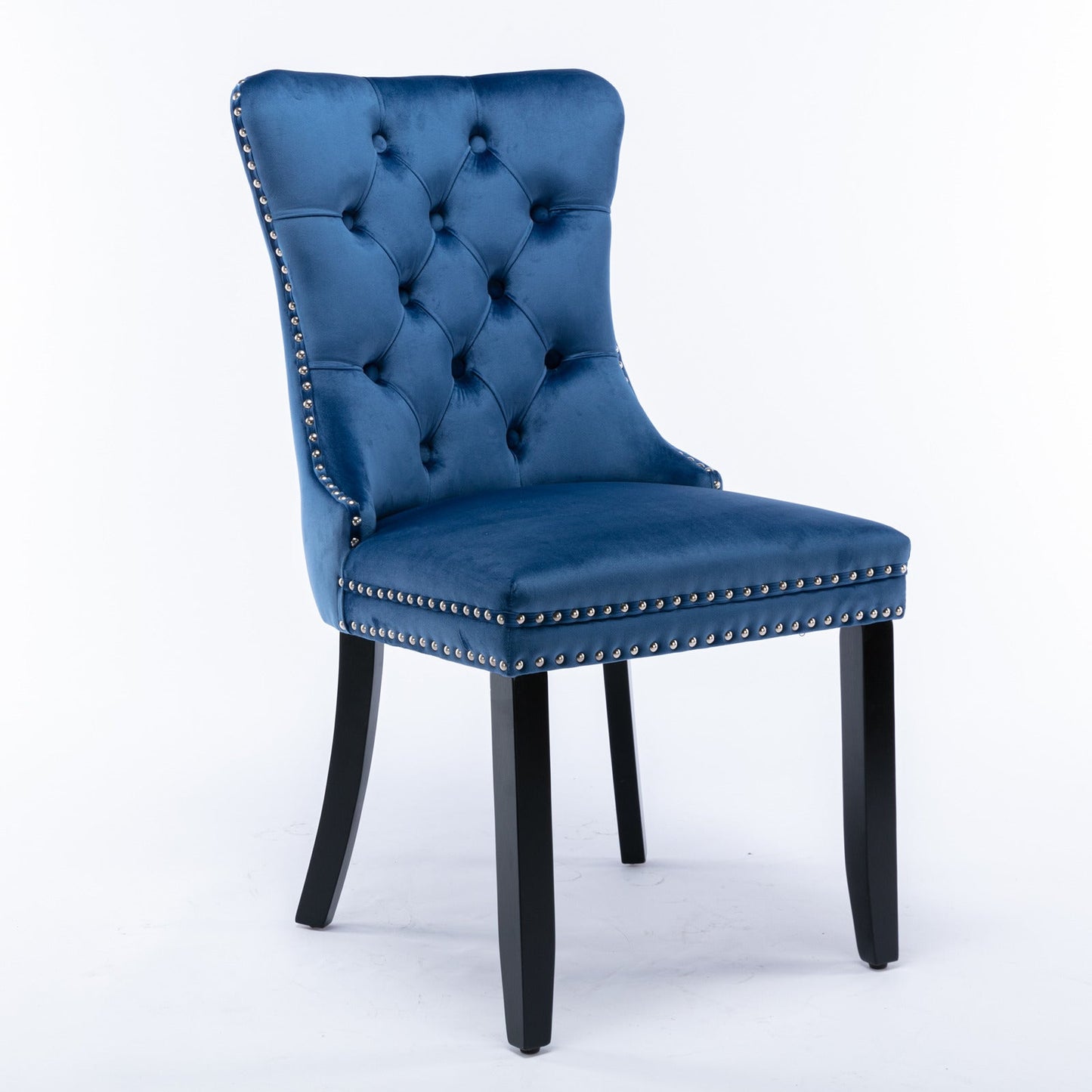 High-end Tufted Solid Wood Contemporary Velvet Upholstered Dining Chair with Wood Legs Nailhead Trim 2-Pcs Set Blue - Korvel