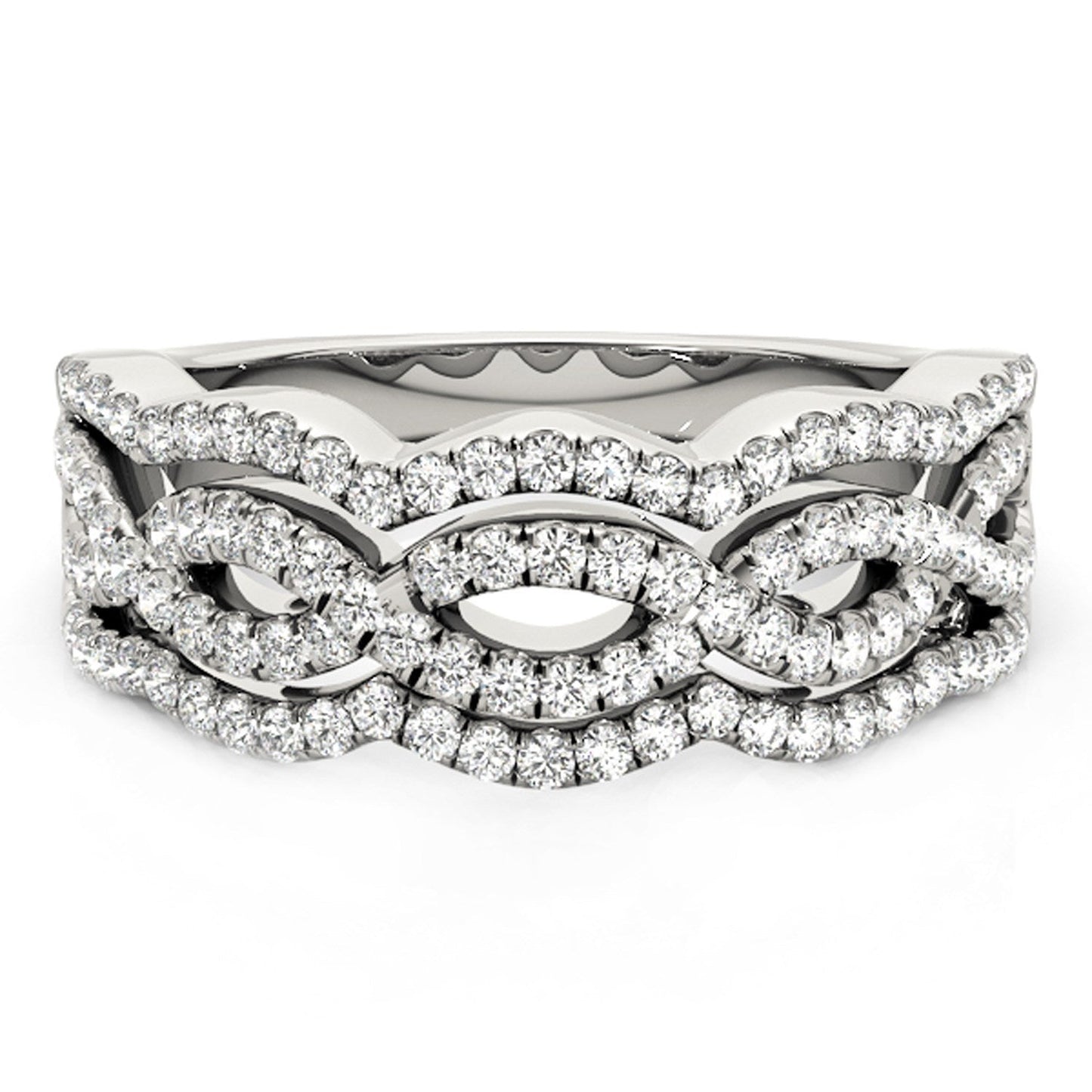 Anillo con Diamantes y Cuatro Curvas en Oro Blanco de 14k