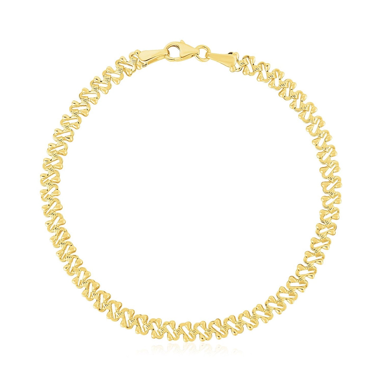14k Yellow Gold High Polish Textured Fancy Chain Bracelet