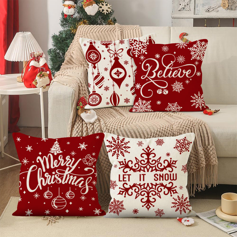 Christmas red ball pillow cover Christmas holiday themed home decoration pillowcase linen waist pillow - Korvel