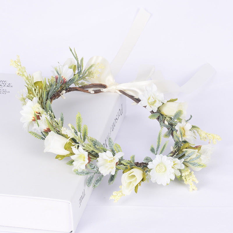 Korean style spring and summer fresh flower garland handmade wrapped fabric small chrysanthemum headpiece - Korvel