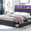 Queen Size Upholstered Platform Bed with Storage & LED, Dark Gray