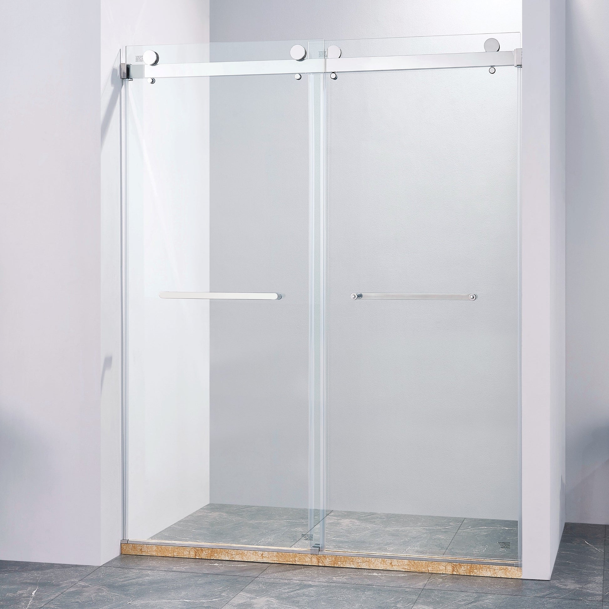 56-60 "wide x 75" high frameless double sliding shower door, 304 stainless steel chrome plated, 8mm thick SGCC tempered transpar - Korvel