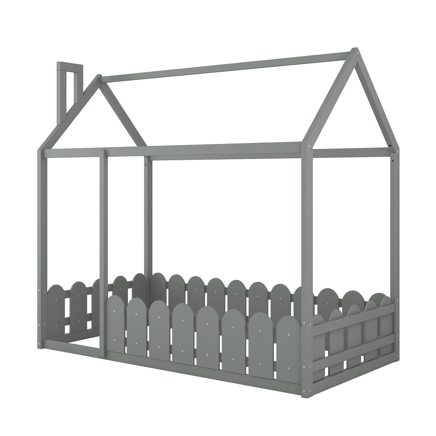 Cadre de lit en bois de taille twin avec clôture pour enfants - Gris