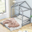 Wood Full Size House Bed with Guardrail, Grey - Korvel