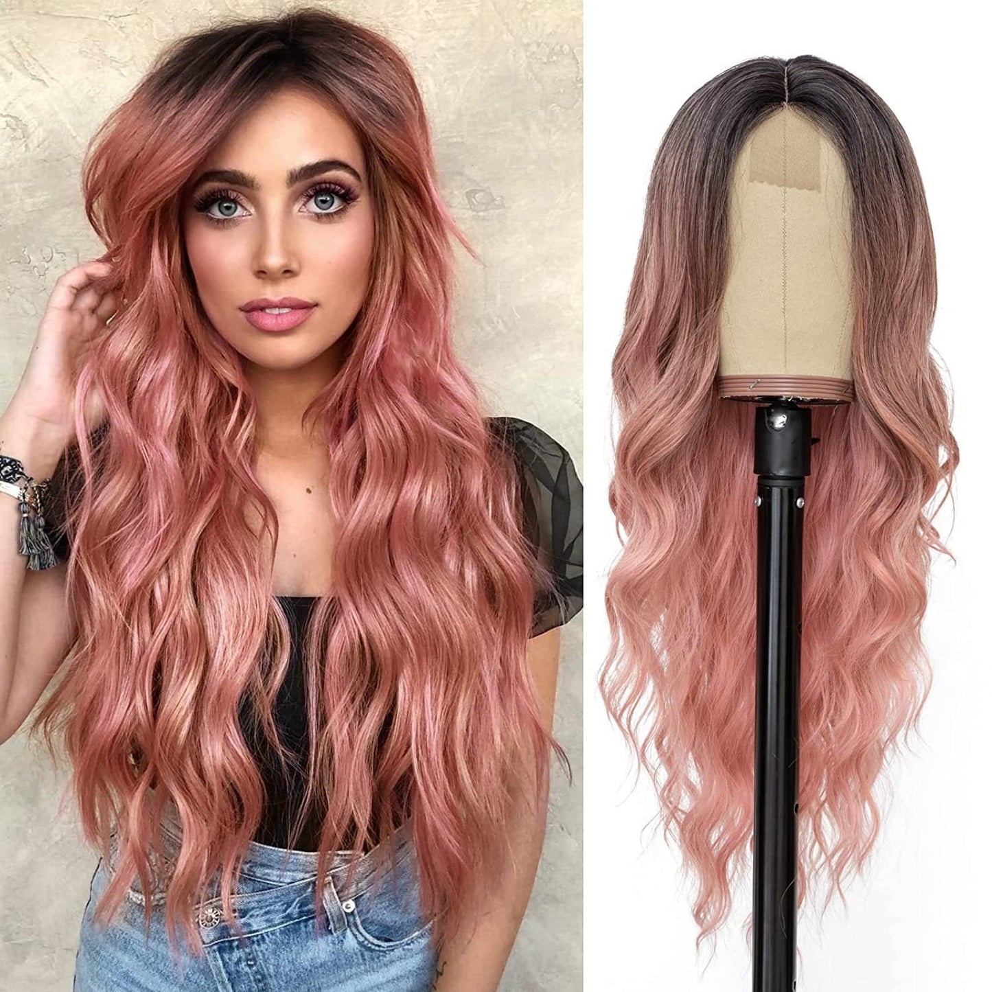 Premium European & American Lace Wig - Wavy Long Curly Style