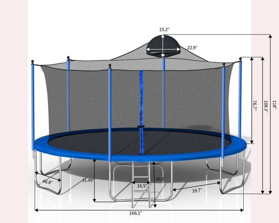 14FT Trampoline for Adults & Kids with Basketball Hoop, Outdoor Trampolines w/Ladder and Safety Enclosure Net for Kids and Adult - Korvel